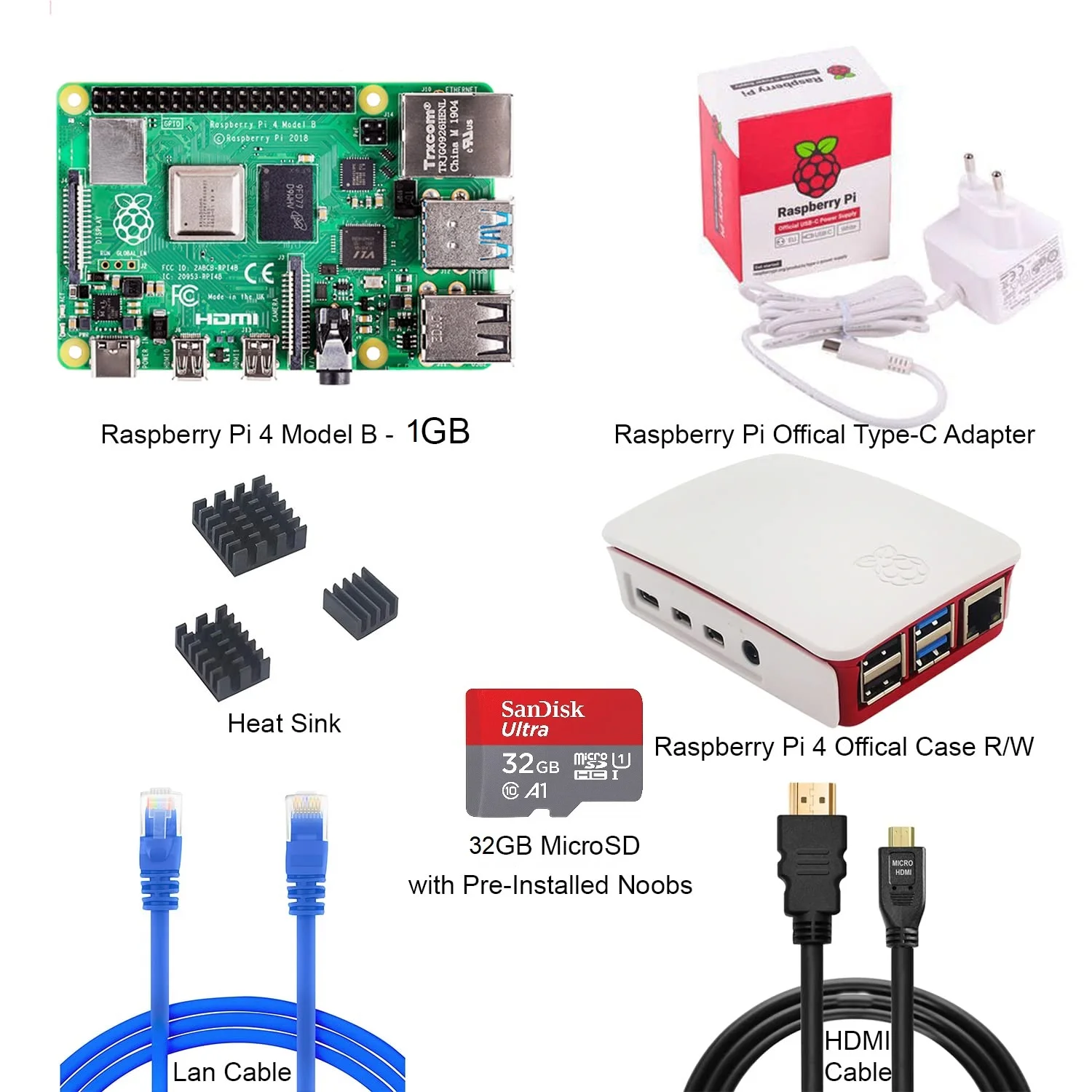Raspberry Pi 3 Model B+ Kit with Adapter, Case, LAN & HDMI Cable, HeatSink, SD Card – The Complete Kit
